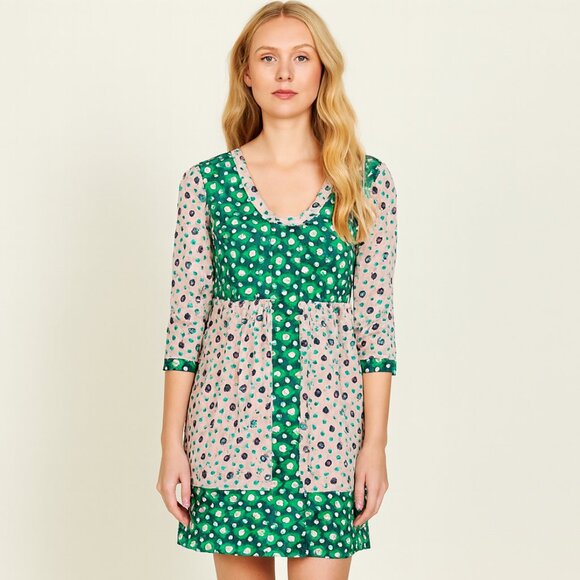 Boden Green Pink Floral 3/4 Sleeve Mini Dress Viscose Boho Spring Summer Size 2 - Picture 16 of 16